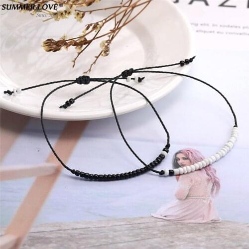 Summer Love Brand Black White Mini bead Couples Friendship Bracelets for Women Jewelry Adjustable Beaded Rope Charm Bracelet