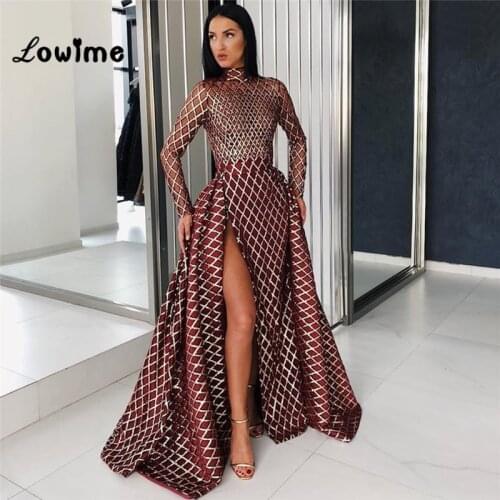 Hot Sexy Evening Dresses Robe De Soiree 2018 New Custom High Split Side Long Sleeves Prom Dress Abendkleider Cheap Party Gowns