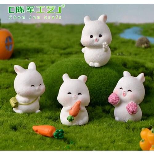 ZOCDOU 1 Piece Cute Animal Cartoon Fat Rabbit Small Statue Little Figurine Crafts Figure Ornament Miniatures