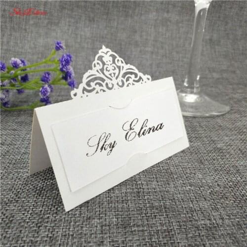 10pcs Wedding Name Cards Laser Cut Place Escort Card Pearlscent Paper Cards Guest Name Place Card Wedding Table Decoration 8z