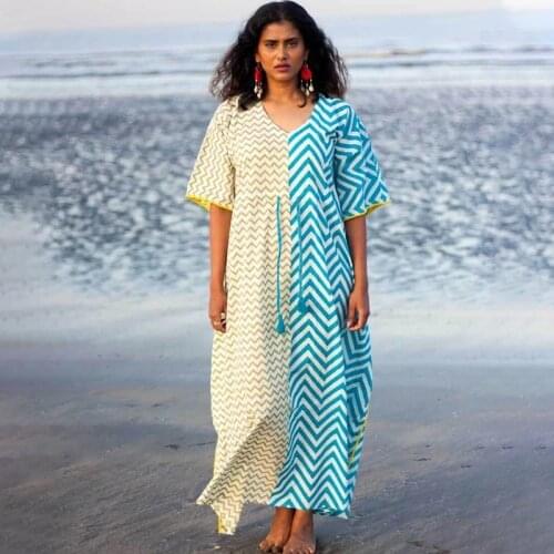 2020 Multicolored Bikini Cover-ups Sexy V-neck Half Sleeve Boho Summer Beach Dress Plus Size Beachwear Swimsuit Cover Up Q1194
