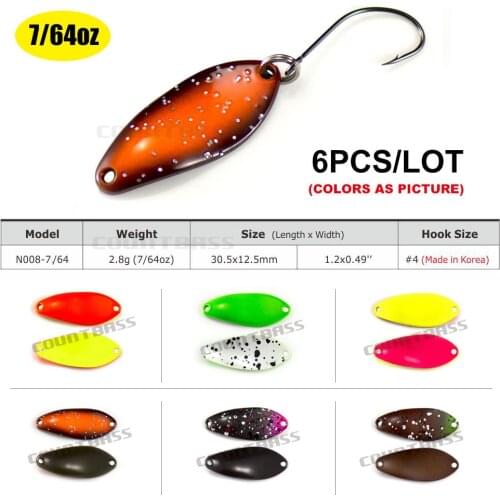 6PCS COUNTBASS Casting Brass Spoon Fishing Lure Size 30.5x12.5mm, 2.8g 7/64oz Freshwater Salmon Trout Pike Bass Lures