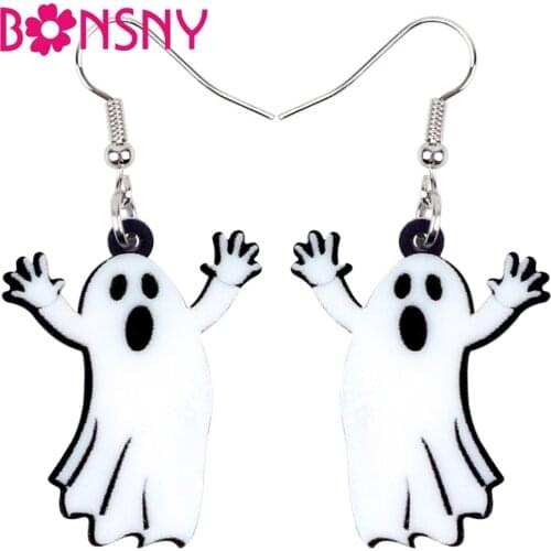 Bonsny Acrylic Halloween Cartoon Ghost Earrings Drop Dangle New Fashion Party Jewelry For Women Girls Teen Gift Wholesale Charms