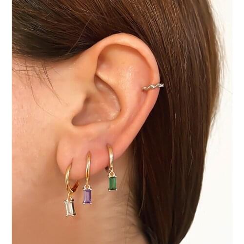 Sparkling Minimalist Square Colorful Zircon Hoop Earring For Women Girls Multi Color Rectangle Zircon Buckle Circle Earrings