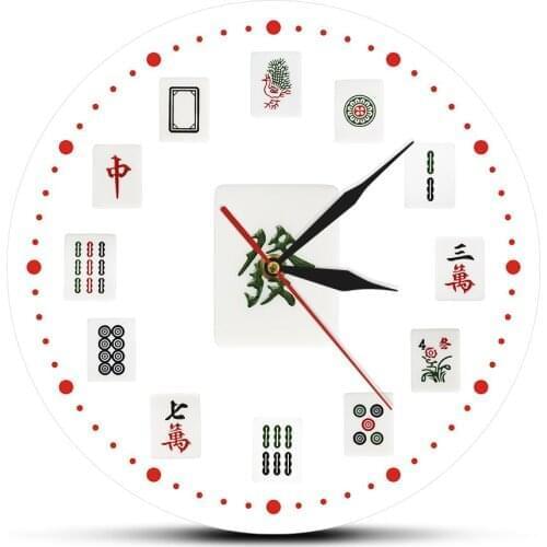 Mahjong Art Decorative Wall Clock Chinese Mahjong Tiles Modern Printed Acrylic Wall Watch Tournaments Party Game Room Decoration