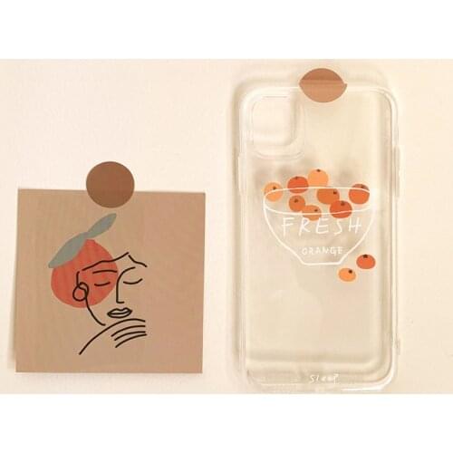 Korean fashion Retro Simple Art Abstract orange Phone Case For iPhone 11 Pro Max Xr Xs Max X 7 7 Plus 8 Plus case silicon cover