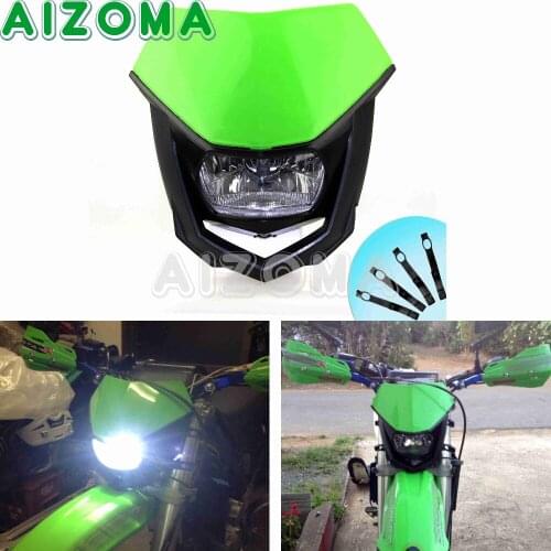 Motocross Off-road Headlight Bulbs Green Dirt Bike Enduro Headlamp Fairing For Honda Kawasaki KX KLX 65 85 250F 450F 110L 125DEF