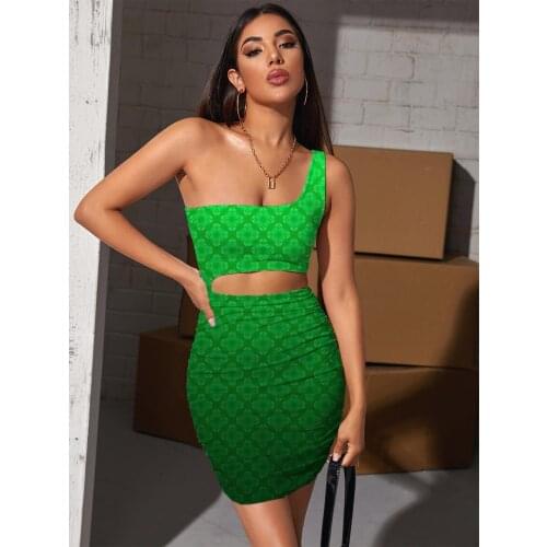 Giyu Brand Geometry Dresses Women Abstract Pleating Psychedelic Hollow out Dresses Green Bodycon Dress Womens Clothing Summer