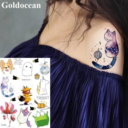 Hot Galaxy Cats Cartoon For Kid In Bulk Fake Tattoos Temporary Waterproof Children Unicorn Tattoo Stickers Body Art Women Tatoos