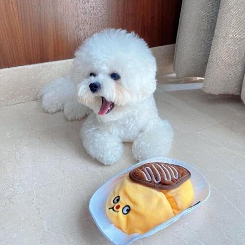 Omurice Plush Squeaky Bone Dog Toys Bite-Resistant Clean Dog Chew Puppy Training Toy Soft omelet rice Pet Supplies Cat Mint toy