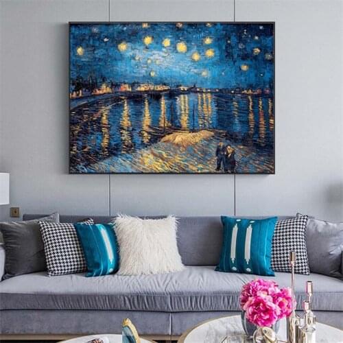 Impressionist Starry Night Famous Canvas Paintings Reproductions On The Wall By Van Gogh Landscape Wall Posters For Living Room