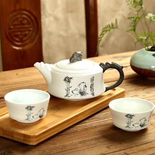 Exquisite Tea Set Ge Kiln,Kung fu tea set for balck tea,Travel Ceramic Tea Set,One teapot & two cups