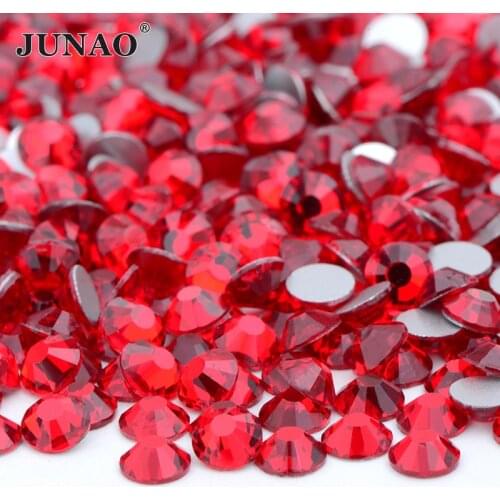 JUNAO SS 6 8 10 16 20 30 Red Color Glass Crystals Nail Rhinestones Flatback Diamond Stones and Crystal Non Hotfix Strass