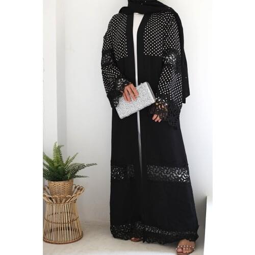 Kimono Open Abaya Dubai Kaftan Muslim Maxi Dress Cardigan Polka Dot Long Jilbab Islamic Party Gown Robe Marocain Ramadan Abayas