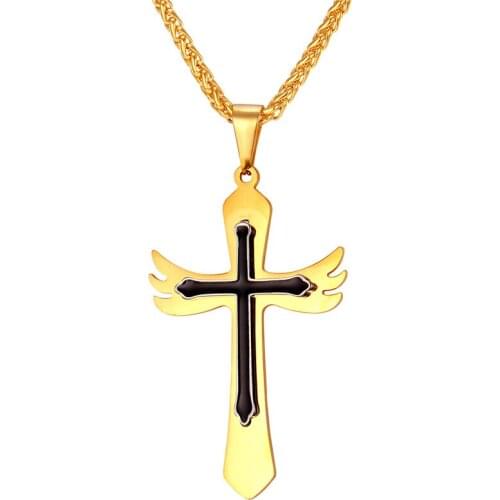 Gold Color Pendent & Necklace Fire Cross Women Men Jewelry Stainless Steel Necklaces Pendants Unisex Jewelry Wholesale P317