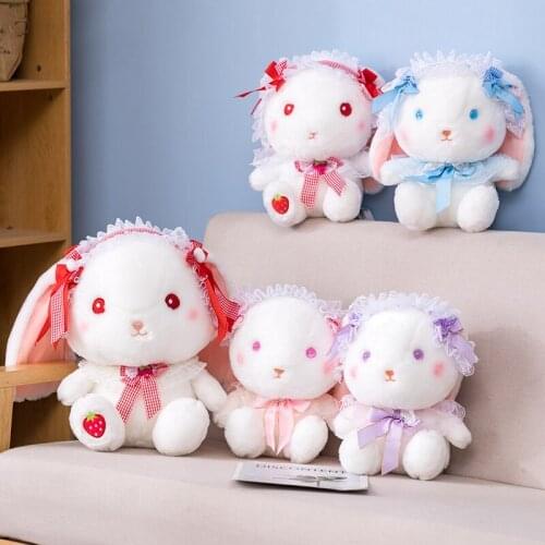 30cm Kawaii Lolita Long Ear Rabbit Plush Toy Soft Stuffed Cartoon Rabbit With Lace Headwear Bow Doll For Children Girls Gifts
