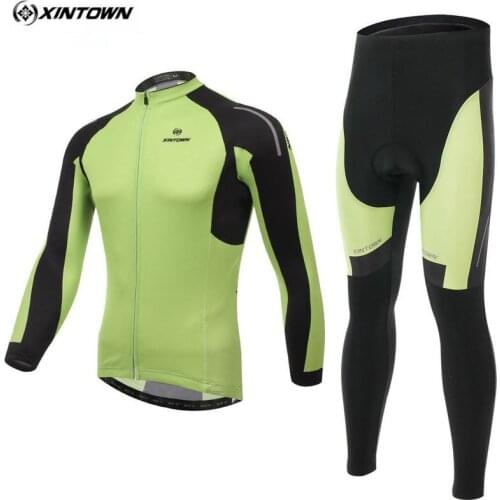 XINTOWN Men Riding Sportswear Long Sleeve Cycling Jersey Green Bike Winter Maillot Roupa Ciclismo Cycling Clothing CC0387