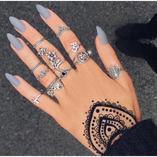 Tocona 12pcs/set Bohemian Silver Color Crystal Ring Set for Women Geometric Flower Finger Midi Rings Anel Anillos Jewelry 6502