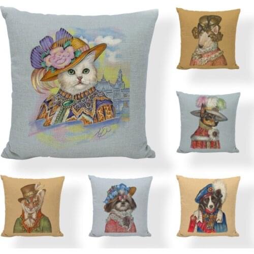 Dogs Cosplay Cushion Cover Shih Tzu Schnauzer Terrier Home Decorative Gaming Chair Linen Pillowcases Black Cat Throw Pillow Case