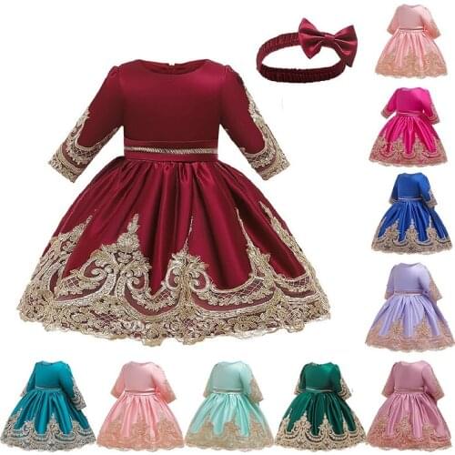 New Christmas Dress for Girl Baptismal Party Infant Dresses Birthday Evening Outfit Big Bow Princess Wedding Baby Girl Dress
