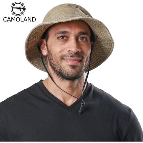 Mens Cap Spring Summer 100% Cotton Bucket Hats Western 2019 New Style Wind Rope Fixed Dads Beach Hat Cowboy Outdoor Safari Hat
