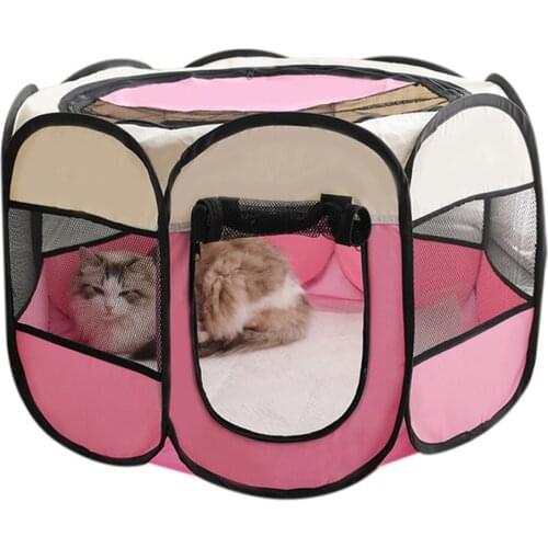Portable Folding Pet Tent House Octagonal Cage For Cat Tent Playpen Puppy Kennel Easy Operation Fence Outdoor Small Dogs House