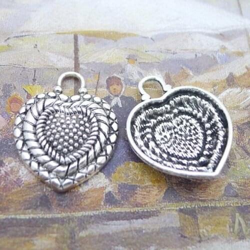10 PCS/Lot 25mm*28mm Pendant Antique Silver Color Heart Charms For DIY Jewelry Making DIY Keychain