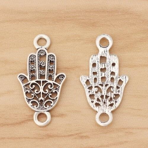 20 Pieces Tibetan Silver Hamsa Hand Connector Charms for Bracelet Jewellery Making Findings 32x17mm