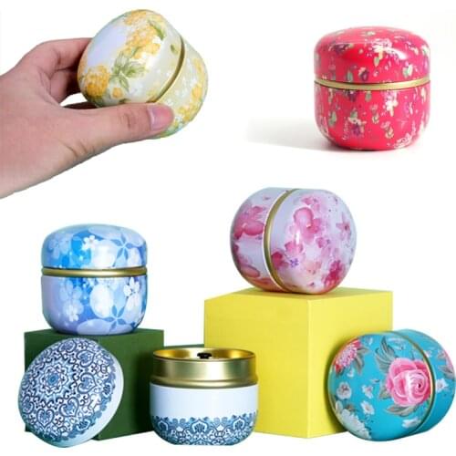 Portable Universal Tea Storage Sealed Box Circular Retro Pattern Printed Metal Jars 50g Double Sealed Tea Coffee Container