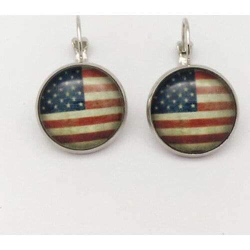 Silver Plated Glass Cabochon American flag Earrings Jewelry for Women