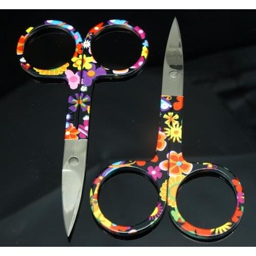2pcs Professional Flower pattern Nail Scissor Manicure For Nails Eyebrow Nose Eyelash Cuticle Scissors Curved Makeup Tools,wide