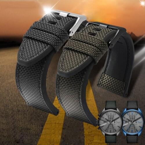 For DIESEL Dz4500 Dz4506 DZ7420 DZ4318 Canvas Silicone Watch Strap Mens Officer Series 24 26 28mm Accessories Nylon Watchband