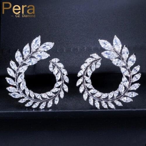 Pera Luxury Bridal Wedding Big Ear Marquise And Oval Shape Cute Stud Earrings With Clear Cubic Zirconia Jewelry For Brides E203