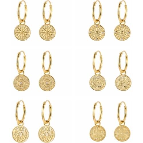 Aide S925 Silver Boho Hippie Medallion Hoop Earrings Minimalist Saint Charm Earring Religious Pendant Aros Women Jewelry Gift