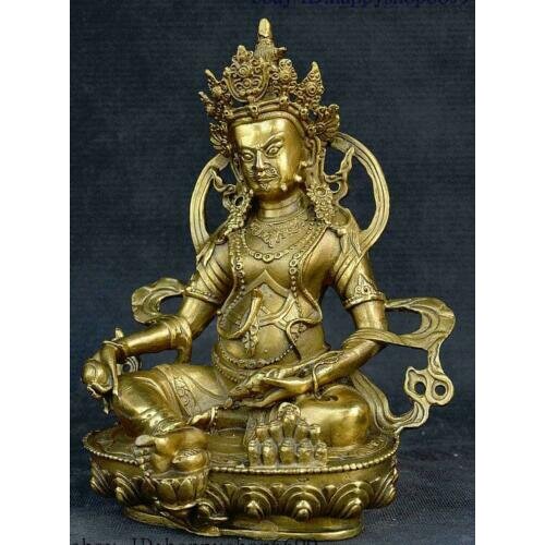 Tibetan Buddhism Brass Copper Yellow Jambhala Wealth God Hide Pull Color Statue