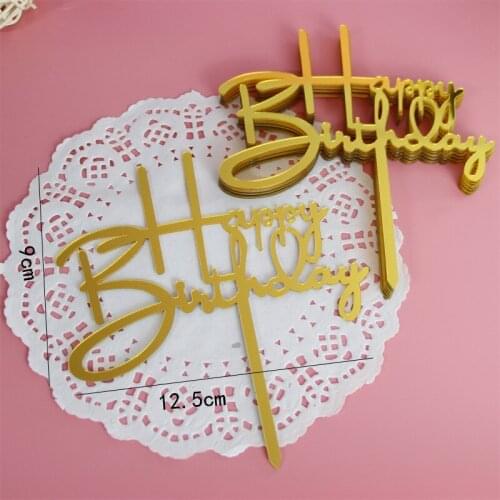 10PC/SET Gold Silver Happy Birthday Cake Toppers Acrylic Birthday Cupcake Topper Dessert Decoration For Baby Shower Cake Decor