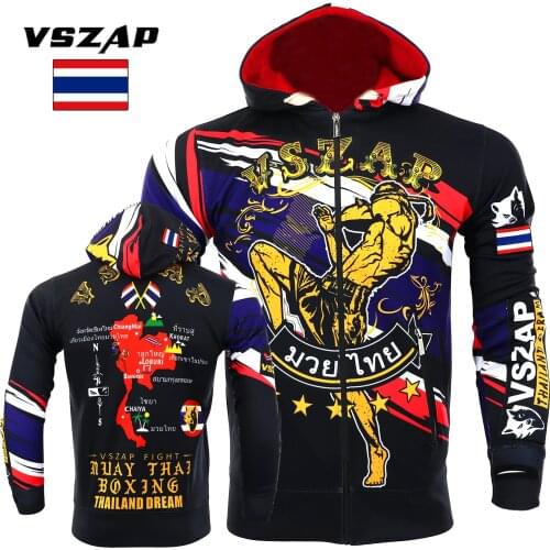 VSZAP Boxing Clothing Fall Muay Thai Hooded Fitness Zip Hoodie MMA Fighting Jacket Fighting Muay Thai Kickboxing Training Jacket