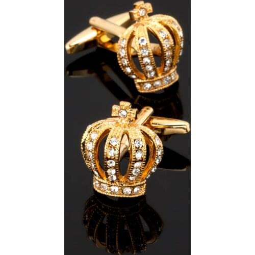 XK497 High quality mens shirts Golden Crown Crystal Cufflinks queen Elizabeth clothing accessories, 3 double packaged for sale