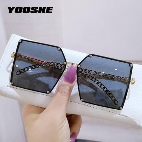 YOOSKE Brand Luxury Oversized Sunglasses Women Vintage Square Gradient Sun Glasses Alloy Chain Frame Design Sunglass for Ladies