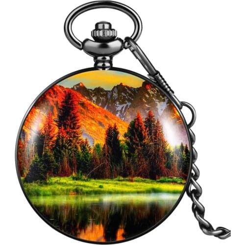 Fascinating Jungle At Dusk High Quality Pocket Watch Black Man Women Quartz Numeral Dial Chain Pendant Clock Appropriate Present