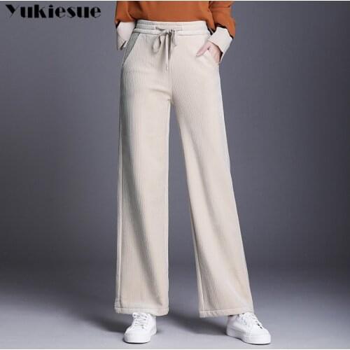 Plus Size Womens High Waist Wide Leg Pants 2020 Autumn Winter Long Loose Corduroy Pants Female Casual Slim Wide Leg Pants