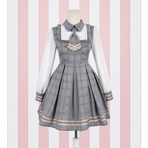 2020 NEW Lolita Dress Detective Bear Cospaly Womens Preppy Style Neck Tie Long Sleeve Dresses And Woolen Cloak Dropshipping