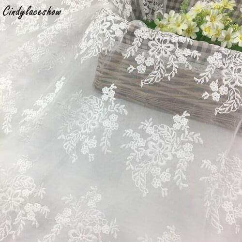 1Yard White Wedding Dress Lace Fabric Embroidery Sewing Lace Fabrics For Lace Accessories Bridal Gown Chiffon Lace Trims Craft