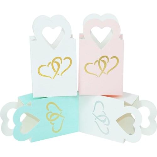 10/20Pcs Heart Shape Portable Paper Candy Handbag For Wedding Birthday Heart Print Party Dessert Decor Supplies DIY Gift Package