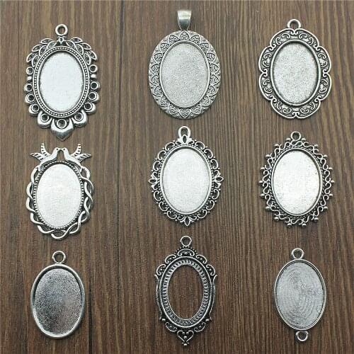 10pcs Fit 18x25mm Oval Glass Cabochon Base Setting Pendant Tray For Jewelry DIY Making Antique Silver Color FM4011