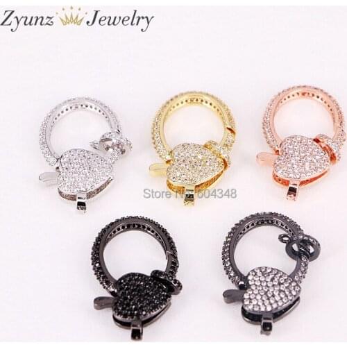 10PCS ZYZ292-8314 New Sparkly CZ Micro Pave Heart Lobster Clasps For Women Fashion Jewelry Findings