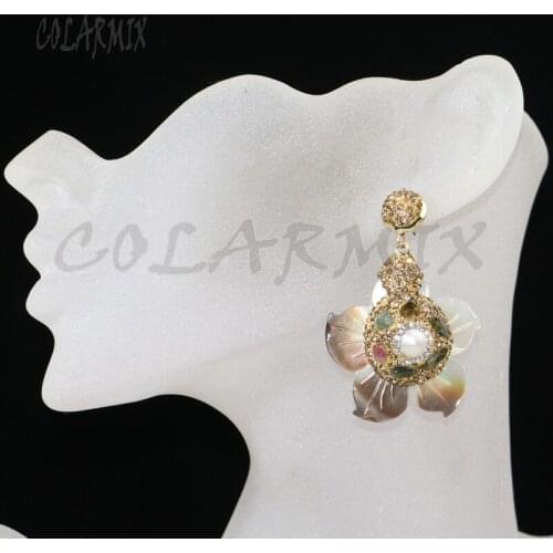 6 Pairs Flower shell shape Pave rhinestone mix color stone Jewelry earrings gift for lady 8042