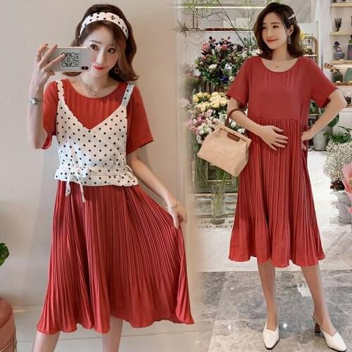 661# Maternity Clothes Stylish Sweety 2Pcs Maternity Dress Set Clothes for Pregnant Women Pregnant Women Suit