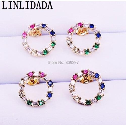 8Pair New Arrival High Quality Popular Rainbow CZ Zirconia Circle Stud Earring New Design Gold Jewely Earrings