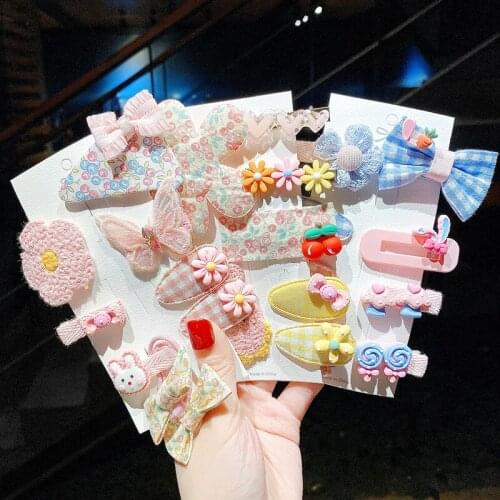 8 Pcs/Set Children Cute Knited Flower Acrylic Cartoon Fruit Ornament Hair Clips Girls Lovely Sweet Hairpins Kid Hair Accessories